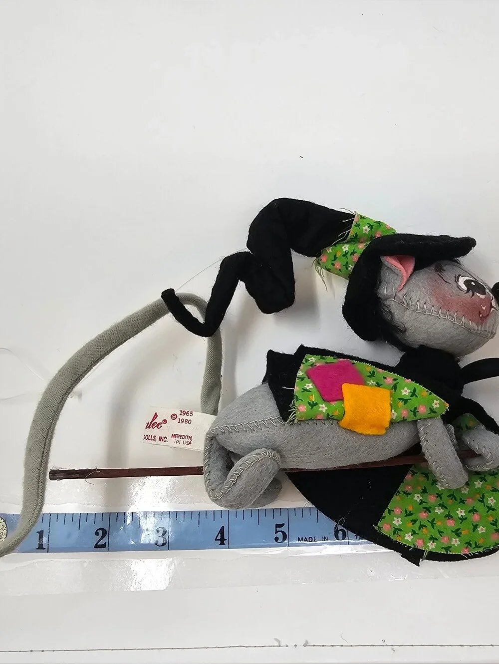 Vintage 1980 Annalee Halloween  Mouse Witch on Broom